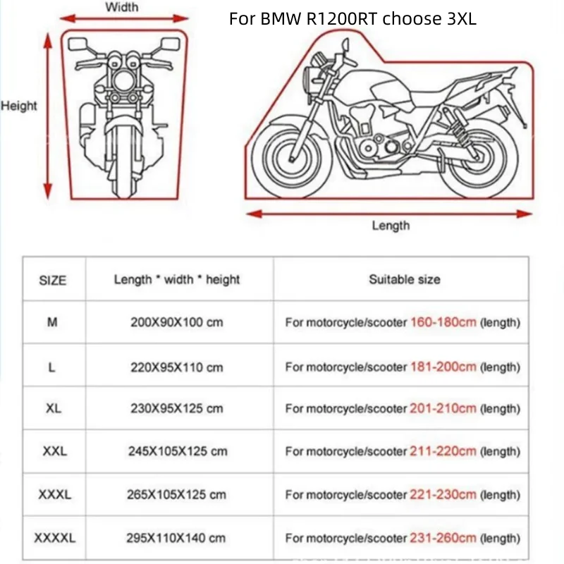 For BMW R1200RT R1200 RT R 1200RT 2004-2013 Motorcycle Cover Outdoor Waterproof Uv Protector Dustproof Rain Covers