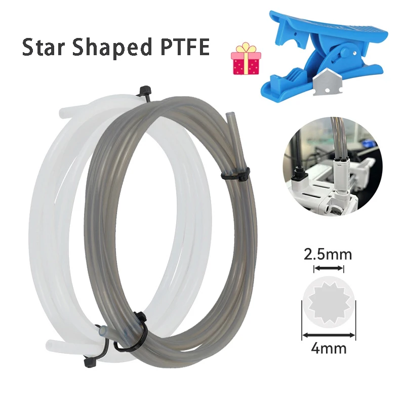 Für Bambu Lab Creality Voron Anycubic Sternförmiges PTFE-Rohr 4mm Außendurchmesser Niedriger Widerstand Hochtemperaturbeständiges PTFE-Rohr