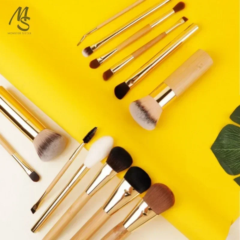 

Bamboo Handle Makeup Brushes Animals & Fiber Hair Real Techniques Loose Powder Eyeshadow Eyebrow Eyeline Brush for Beauty Women