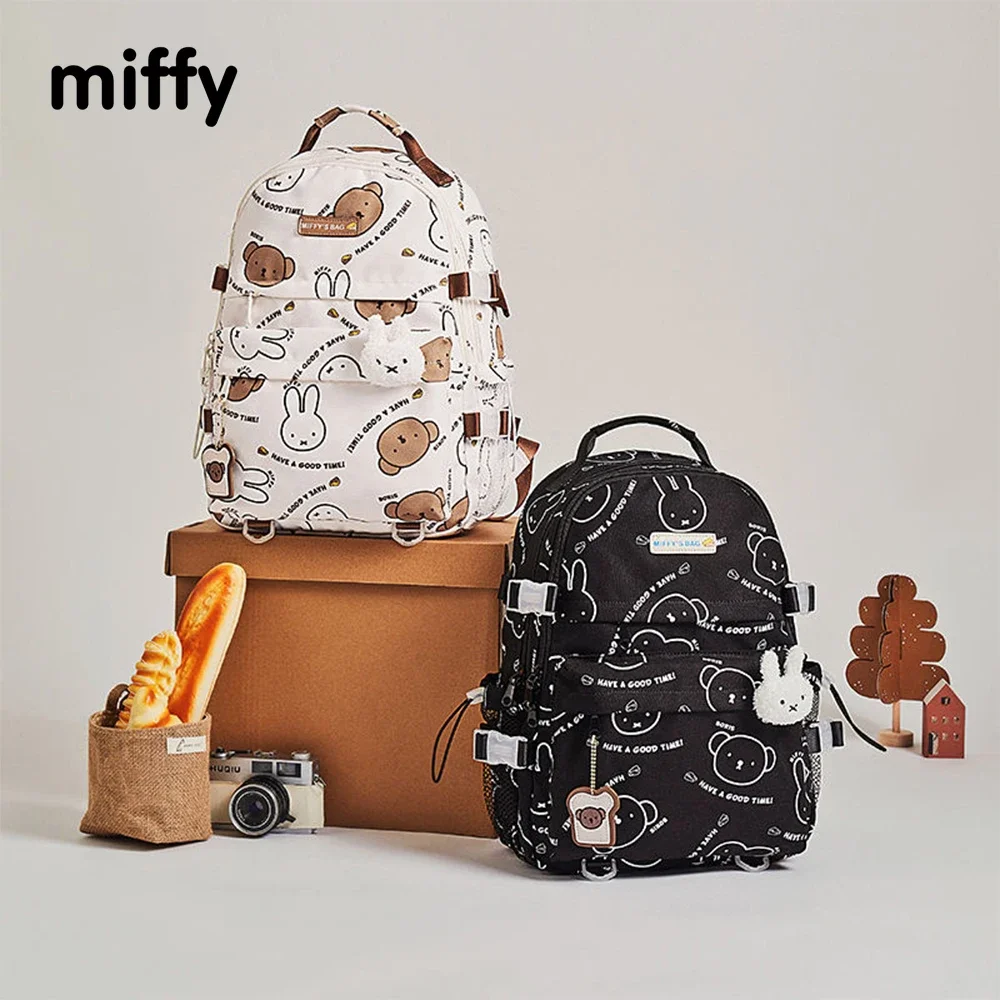 

Kawaii Miffy Boris Bag Рюкзак для мальчиков и девочек Студенческий пригородный рюкзак с принтом Большая вместительная сумка для хранения Рождественский подарок на день рождения