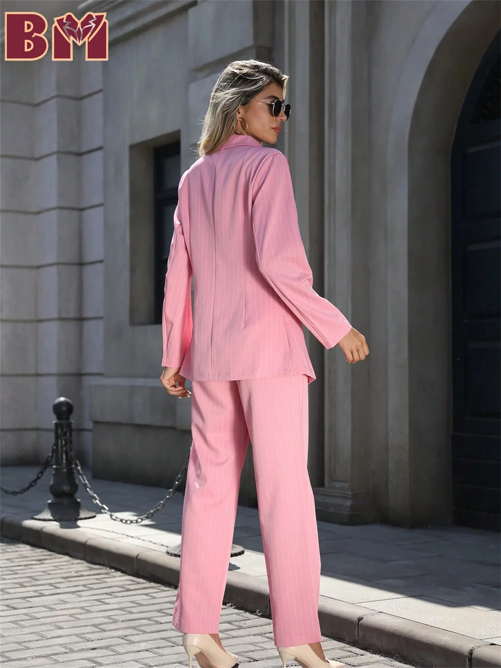 Popular Pink Striped Women Suit Set For Office 2025 Elegant Women Jacket Pant Suit For Wedding Formal Solid Color Customized