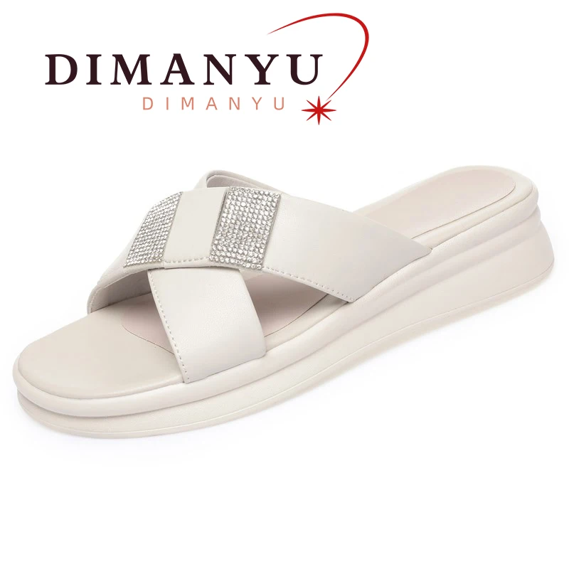 

DIMANYU Women's Slipper Genuine Leather 2024 Summer New Wedge Sandals Open Toe Large Size 41 42 43 Slipper Ladies