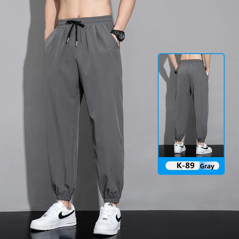 Ice Silk Loose Men's Summer Faionable Cuffed Sports Pants Thin Straight Loose Nine Points Western Pants Youth Vitali Sle