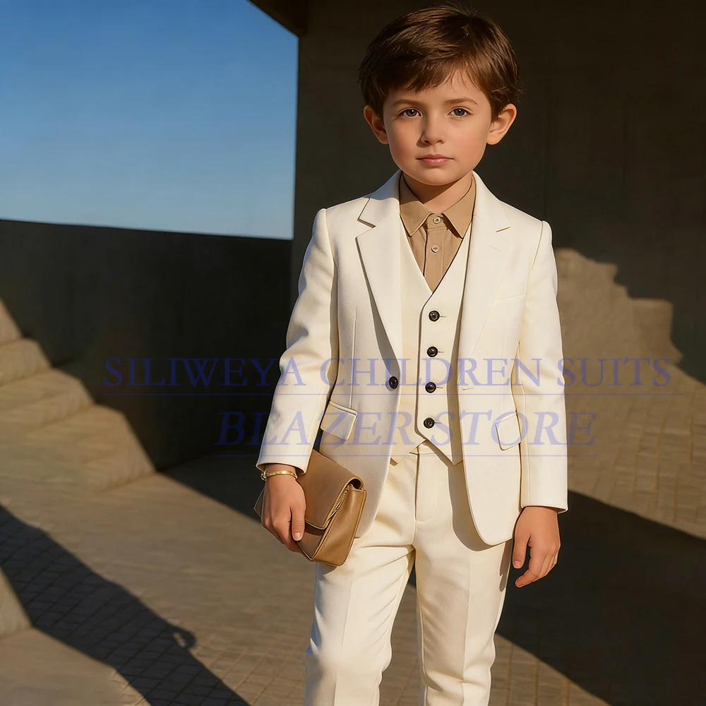 

Elegant Wedding Boy's Suits Fashion Single Breasted Notch Lapel Slim Fit 3 Piece Jacket Pants Vest High Quality Kids Outfits