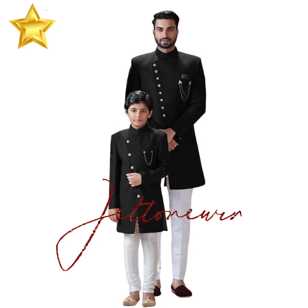 Burgundy Indian Style Boys Suit White Pants 2 Piece Set Single Breasted Blazer Kids Wedding Tuxedo Formal Party Clothes 2-16