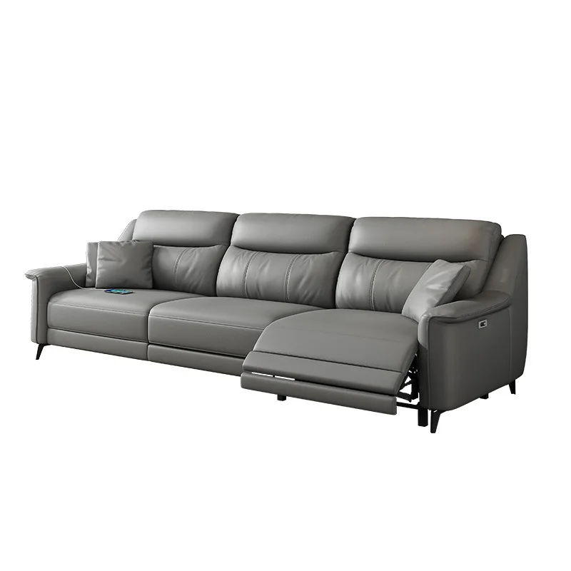 

Sofa first layer cowhide Italian minimalist living room straight row three people