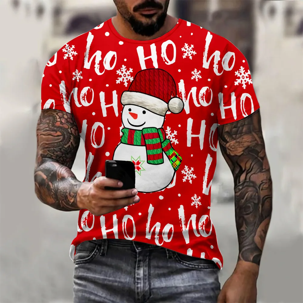 

2023 Men T-shirt Merry Christmas Alphabet Santa Claus 3d Printed Short Sleeved Round Neck Pullover Oversized Tshirt Men's Clotes