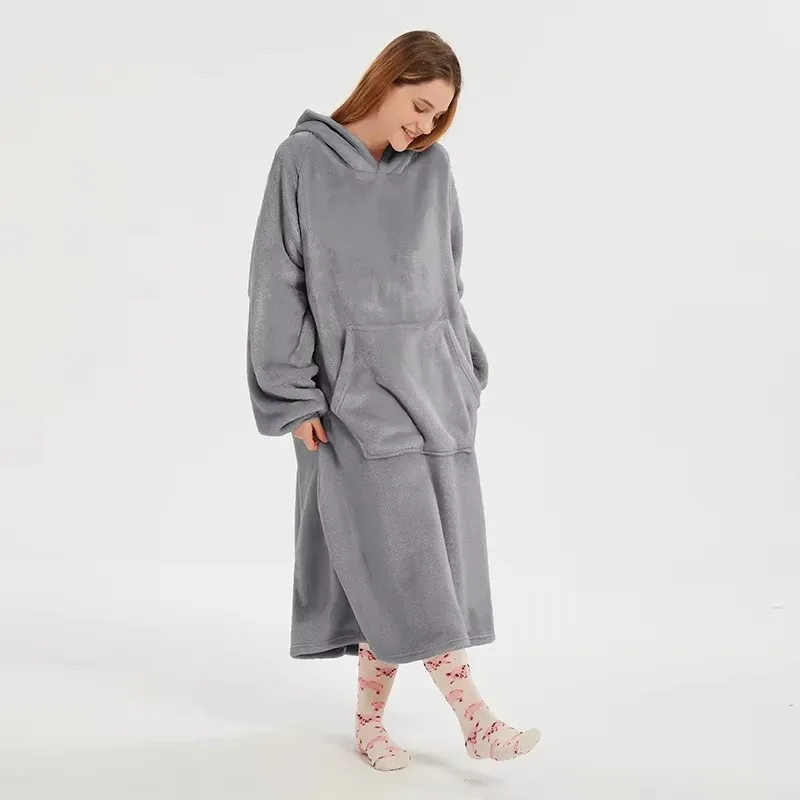 Long Household Clothes Double-sided Flannel Nightgown Women Can Wear Lazy TV Blanket in Autumn and Winter