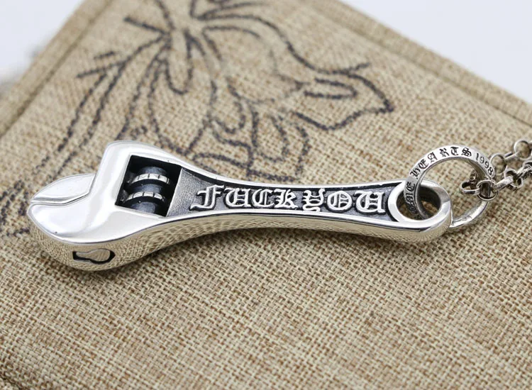 Female Vintage Cross Scissors Pendant Engraved Sterling Silver Necklace Wrench Pendant Personalized Stylist Male Sweater Chain