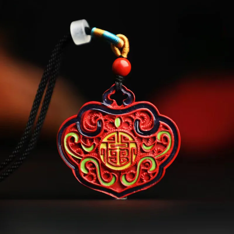 Cinnabar Water Flying Sand Painted Thangka Ruyi Lock Pendant