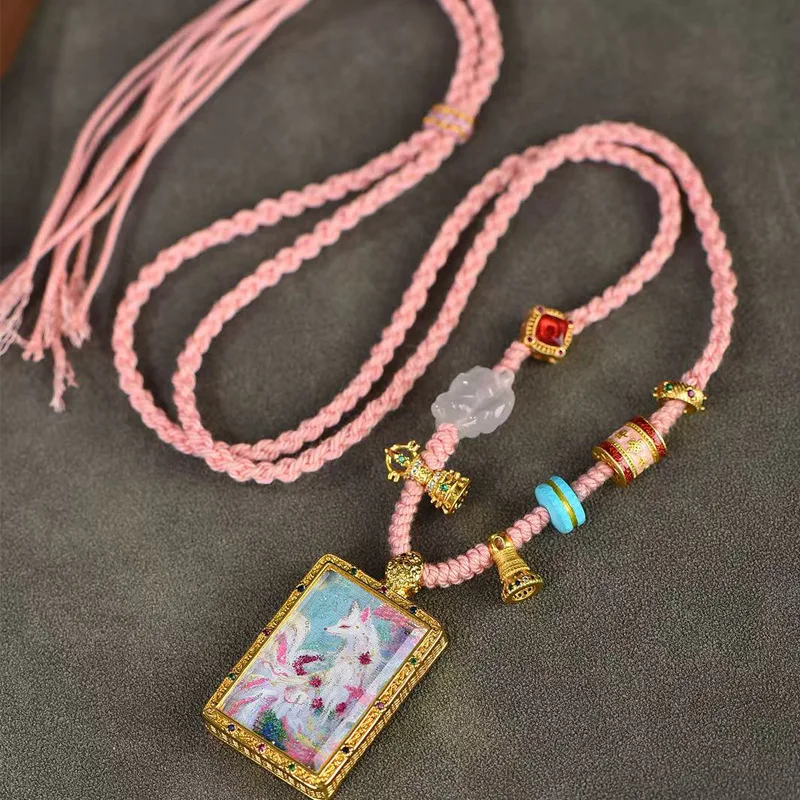 

Тибетский стиль, кулон Тханка с девятью хвостом, свитер-цепочка, регулируемое плетеное ожерелье ручной работы из веревки, фея