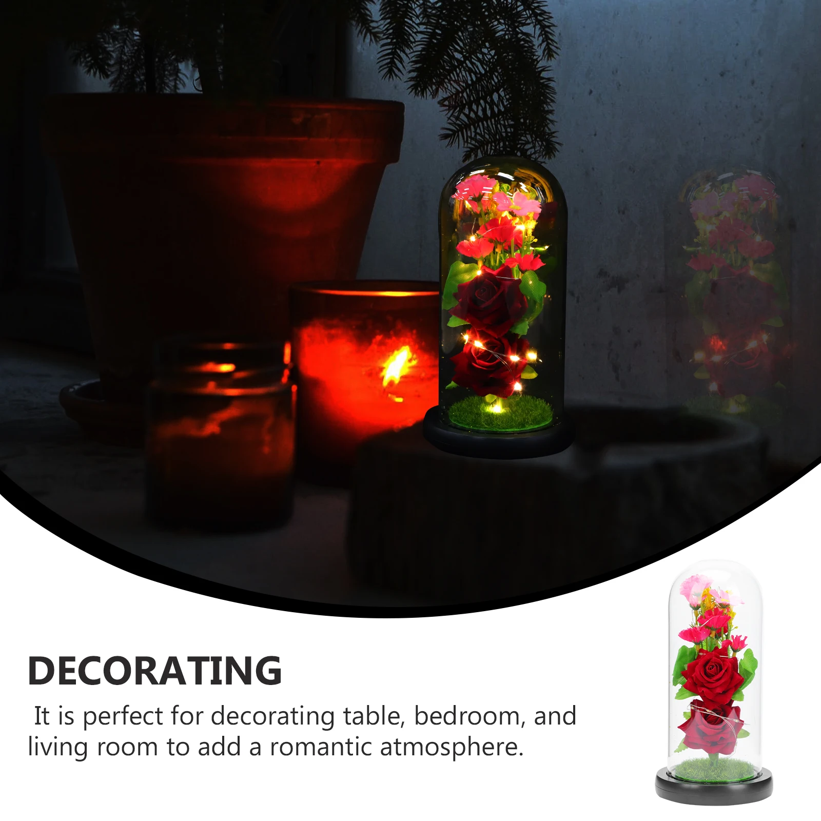 

1Pcs LED Night Light Luminous Fake Flower Decor in Glass Dome Wooden Base Romantic Valentine's Day Gift Wedding Anniversary