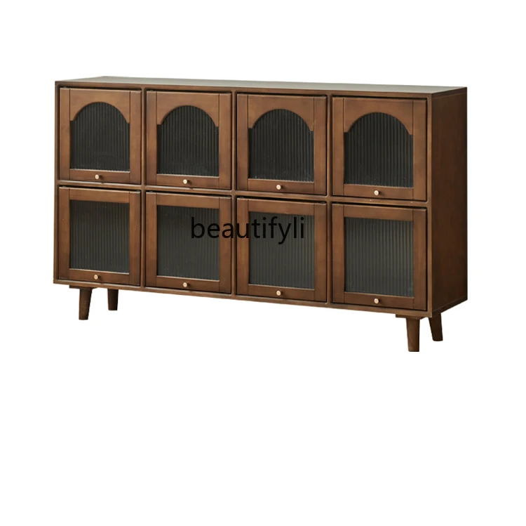 

Solid Wood Display Cabinet Bookcase with Glass Door Dust-Proof Arch Storage Cabinet Living Room Retro Locker