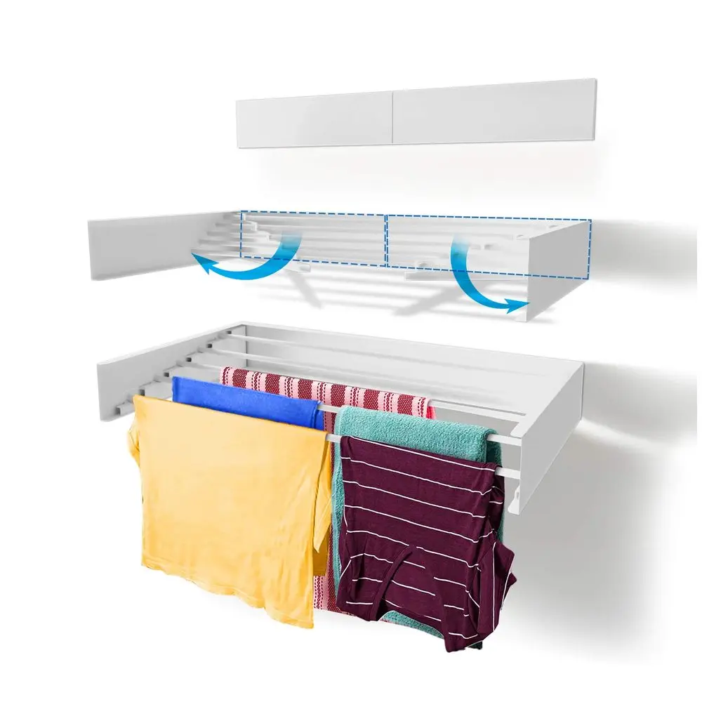 

Laundry Drying Rack 28INCH White, Wall Mounted, Retractable Clothes Drying Rack, 40lbs Capacity, 11.6 Linear Ft, with Wall Templ