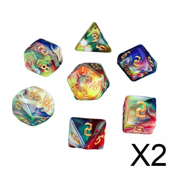 2 × 7 × نردات متعددة الجوانب نردات أكريليك D4-d20 مجموعة نردات متعددة السطوح للعب الأدوار RPG