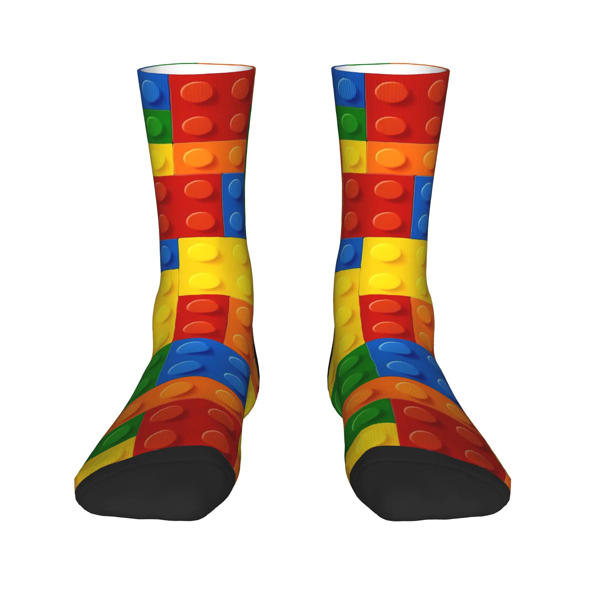 3D Primary Color Building Blocks Pattern Socks Anti Slip Stockings Unisex Men Outdoor Sports Socks Autumn Vintage Graphic Socks