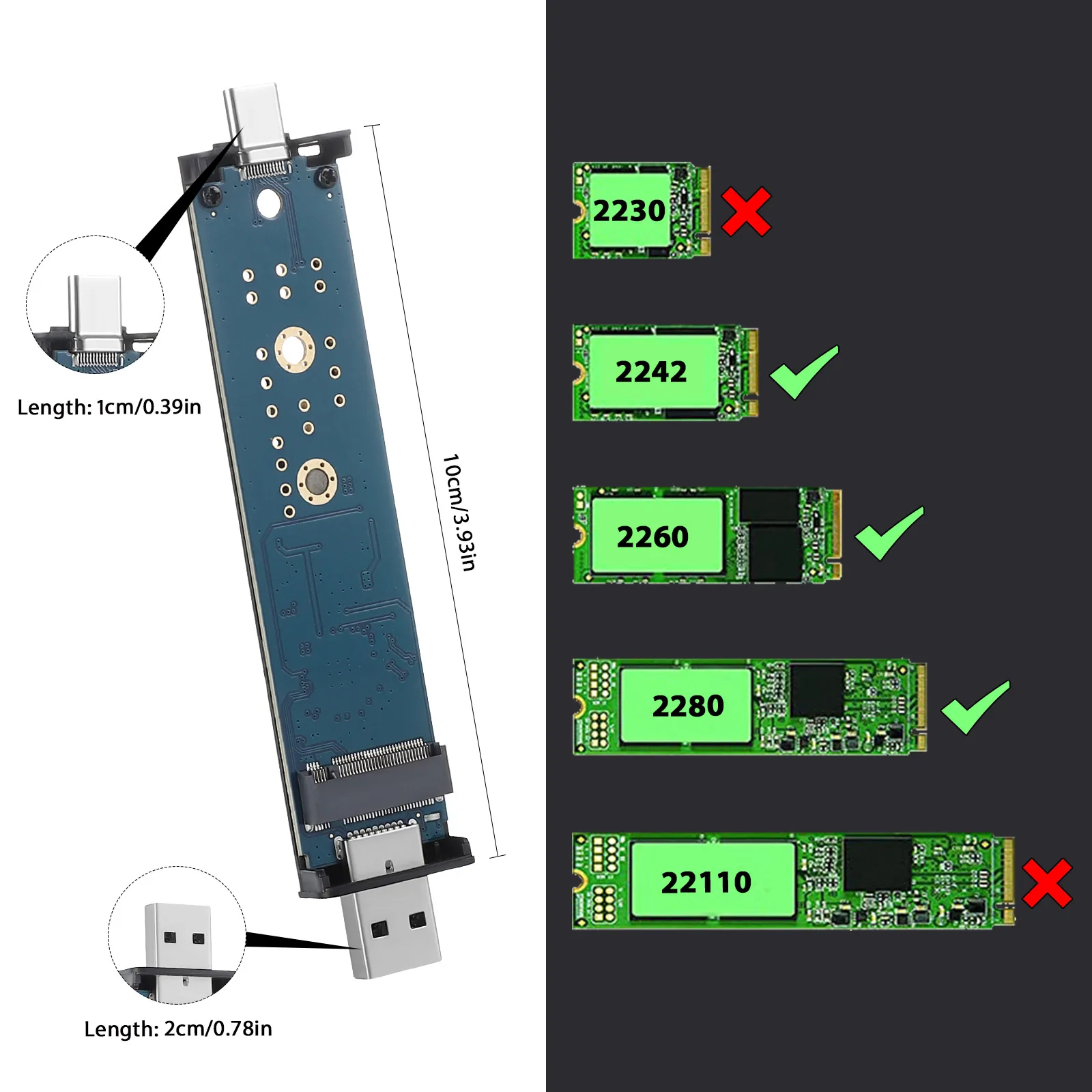M. 2 Gehäuse Mobile Solid-State-Laufwerksboxen unterstützt NVMe SATA-Protokoll Typ-C USB3.2 Gen2 10 GB SSD-Gehäuse für Mac Windows OS – Detail 5