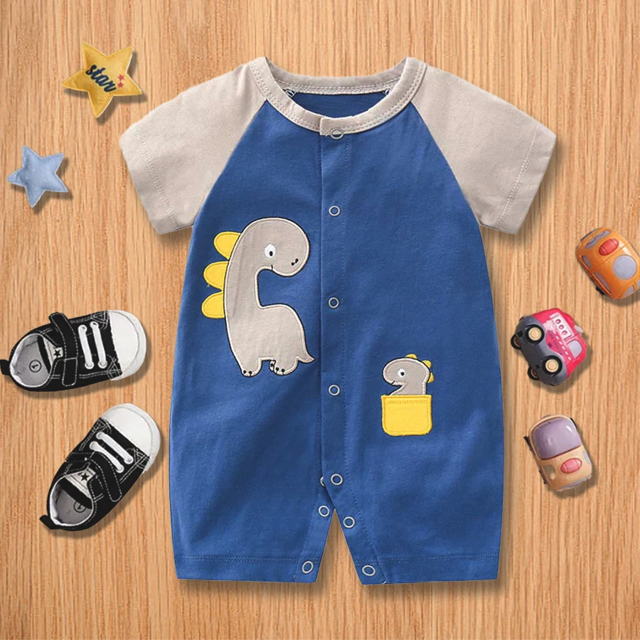 Newborn Summer Clothing, Baby Short Sleeved 0 -1 Year-old Jumpsuit, Summer Male and Female Baby Dinosaur Jumpsuit, Baby Climbing