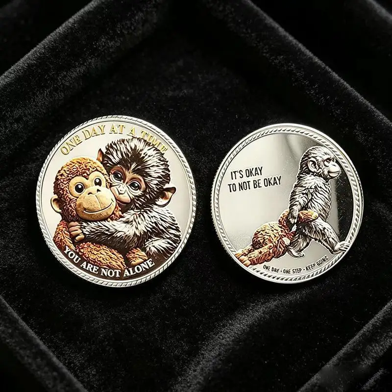 Cute Monkey Encouragement Plating Coin Double-sided Color Printing Creative Collectible Craft Gifts For Others