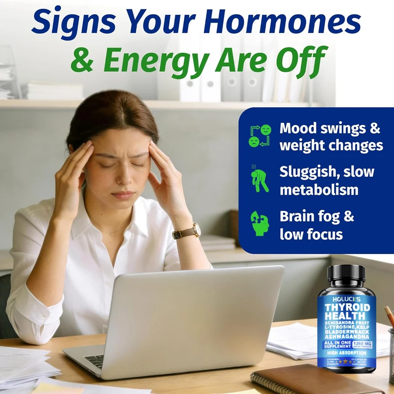 HOLUCKS Thyroid Health Capsules, with Kelp & L-Tyrosine, Support Thyroid Function, Metabolism & Hormone Balance
