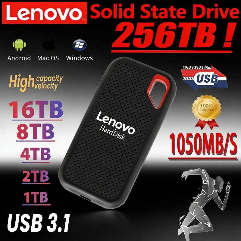 

Внешний твердотельный накопитель Lenovo Mobile SSD E60 2 ТБ, 6 ТБ, 8 ТБ, 256 ТБ USB 3.1 для ноутбуков, PS5, мобильных устройств, HDD-накопитель, устройства хранения данных