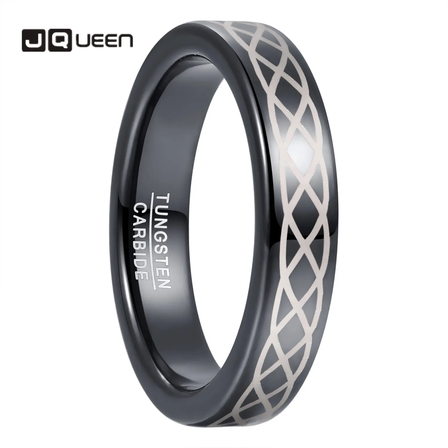 

JQUEEN 4mm Tungsten Carbide Ring Black Color Dome Laser Celtic Knot Women's and Men Ring Wedding Best Gift