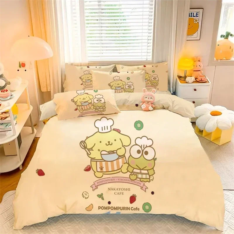 Sanrio Kawaii POM Purin ผ้าคลุมผ้านวมอะนิเมะที่ถอดออกได้ถ้วยป้องกันสกปรกนุ่มชุดนอนสไตล์เกาหลีน่ารัก