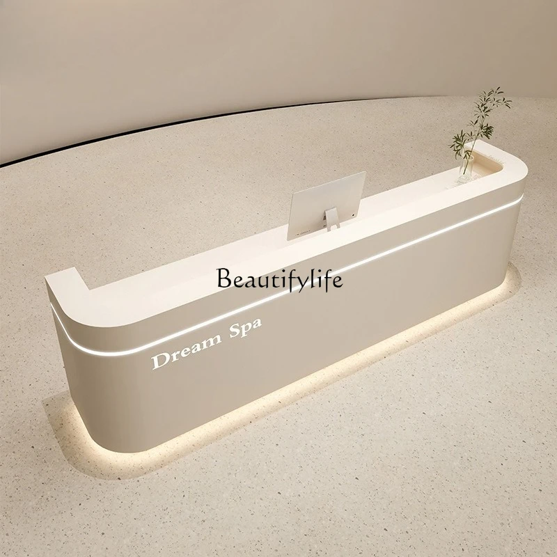 01-Simple front desk checkout page imitation marble paint office reception desk