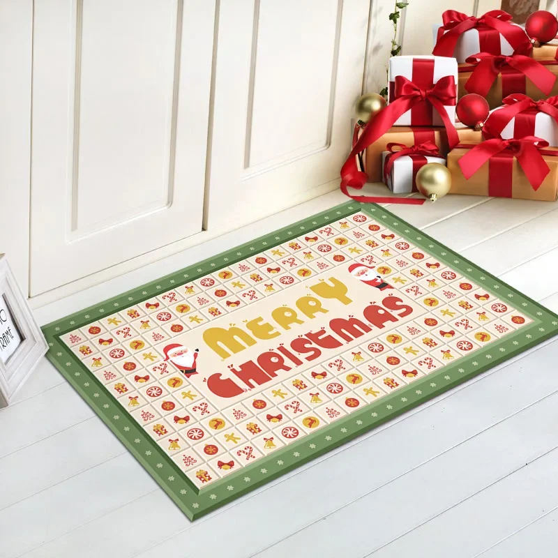 

VIKAMA Christmas Themed Entrance Mat Festive Decoration Non Slip And Easy To Clean Cartoon Santa Claus Pattern Entrance Carpet