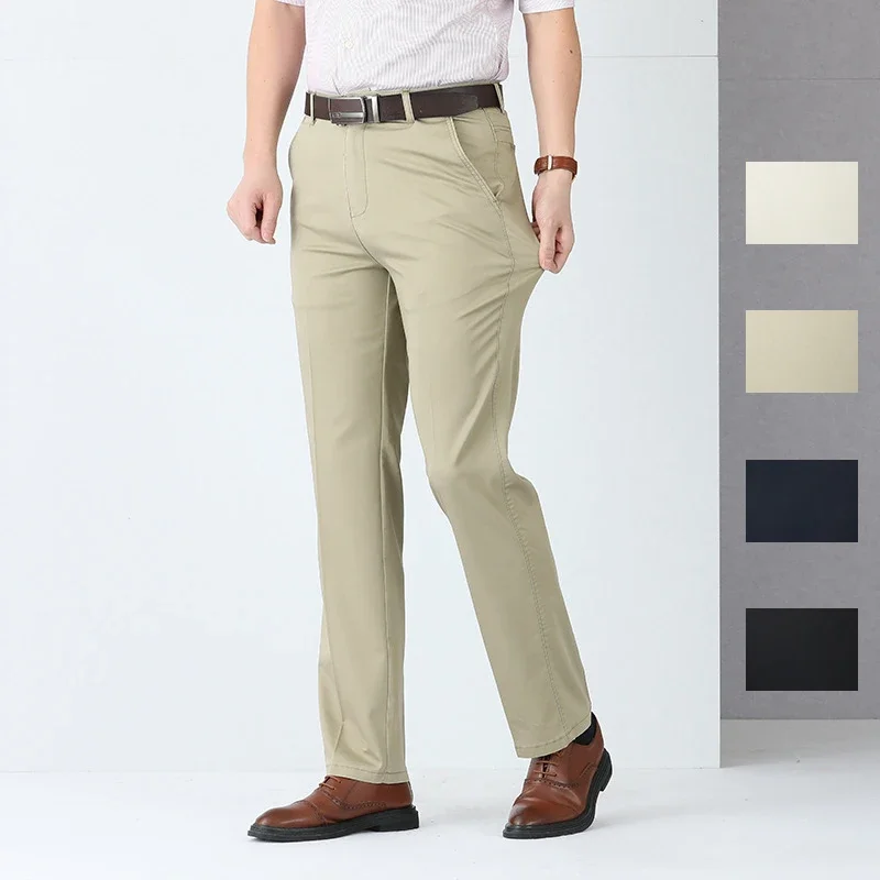 

Khaki Stretch Chinos - Twill Stretch Fabric for Comfort and Movement, Cotton and Lyocell Blend,High Quality Dress Pants 40 42 44