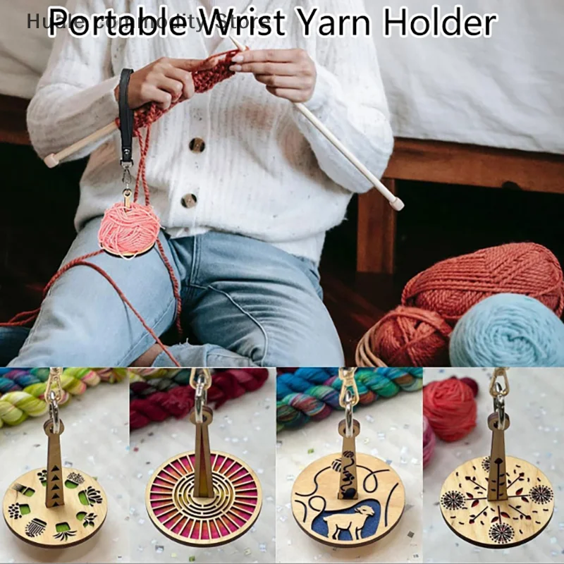 Ferramentas de tricô giratórias de madeira, acessórios de crochê, suporte diy, carretel de linha de costura com alça de pulso, enrolador de bola de lã, suporte de fio