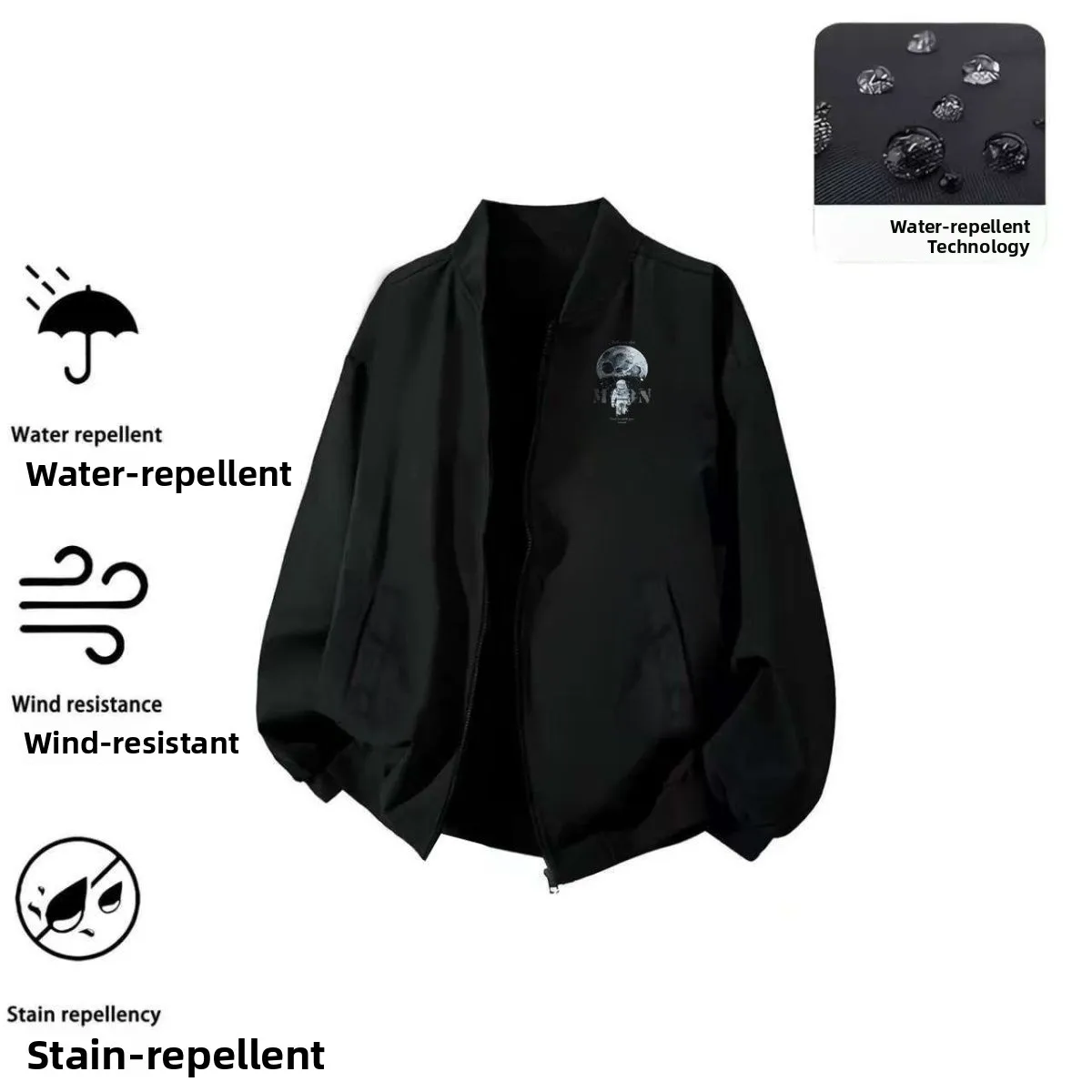 سترة طيران فضفاضة مطبوعة للرجال، موضة الربيع والخريف، رقيقة بياقة عالية وإغلاق بسحاب، ملابس خارجية بطول أكمام قياسي #3