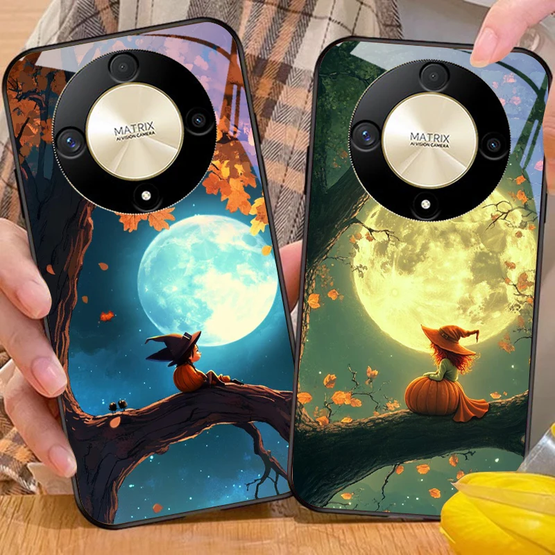 

Witch Pumpkin Lantern For Honor 50 70 30 90 200 X5 X5b Plus X6 X8 4G 9 X9c Smart 30 Max Magic 4 5 Pro 7 Lite glass phone case