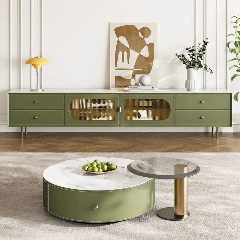 

Cream wind rock panel TV cabinet combination light luxury modern simple senior designer small apartment living room retro floor