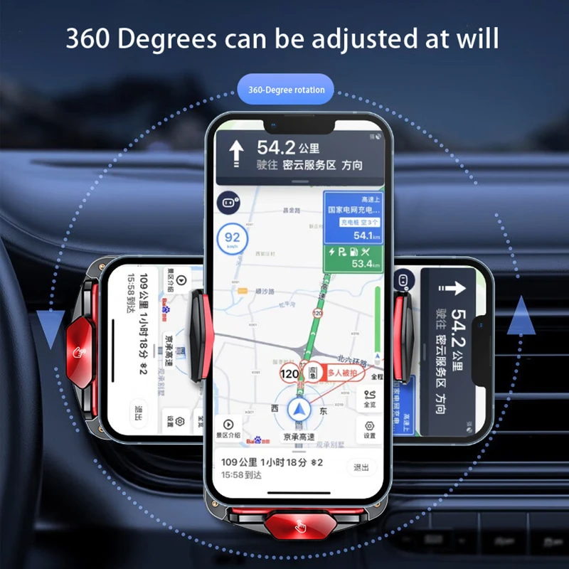 15W Universal Car Wireless Charger Holder Auto-Sensing Ambient Light 360 Rotating 66W Plug Charging Mount for iPhone/Samsung/Car view 5