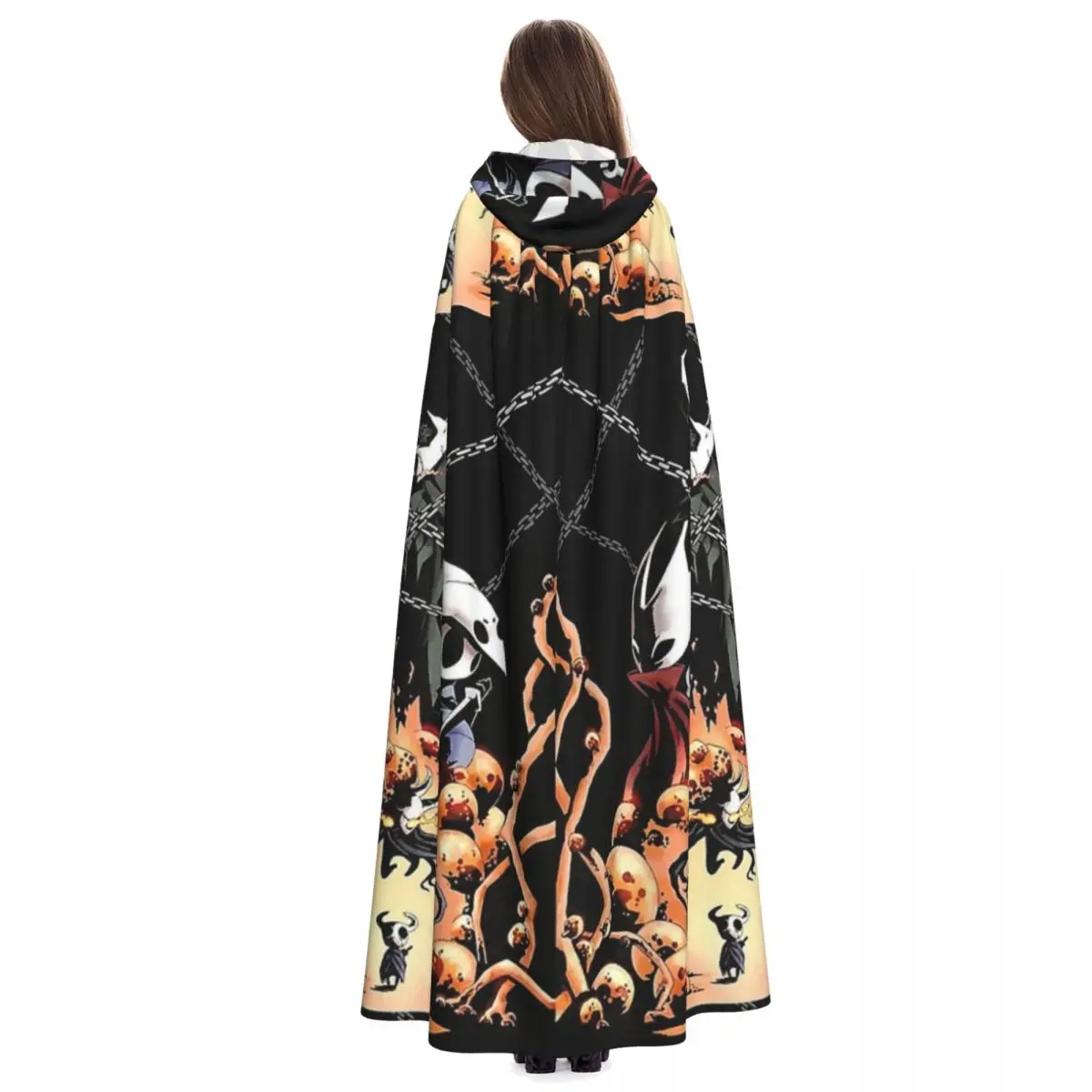 Длинный плащ с капюшоном Hollow Knight, средневековый костюм ведьмы, накидка для косплея, накидка на Хэллоуин, вампир, для взрослых, унисекс