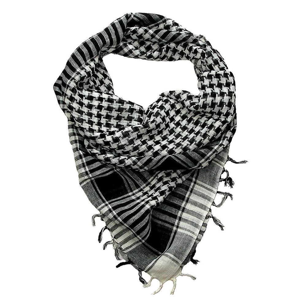 Unisex Scarf Polyester Lightweight Plaid Tassel Arab Desert Shemagh,Black