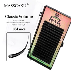 MASSCAKU 16 reihen/fall 8 ~ 16mm und mischen premium natürliche synthetische nerz einzelne wimper verlängerung make-up zilien professionelle