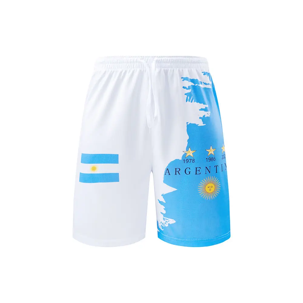 Champion Argentina Shorts 3D Digital Printing Men\'s Shorts Sports Casual Shorts Comfortable Shorts Breathable and Quick Drying