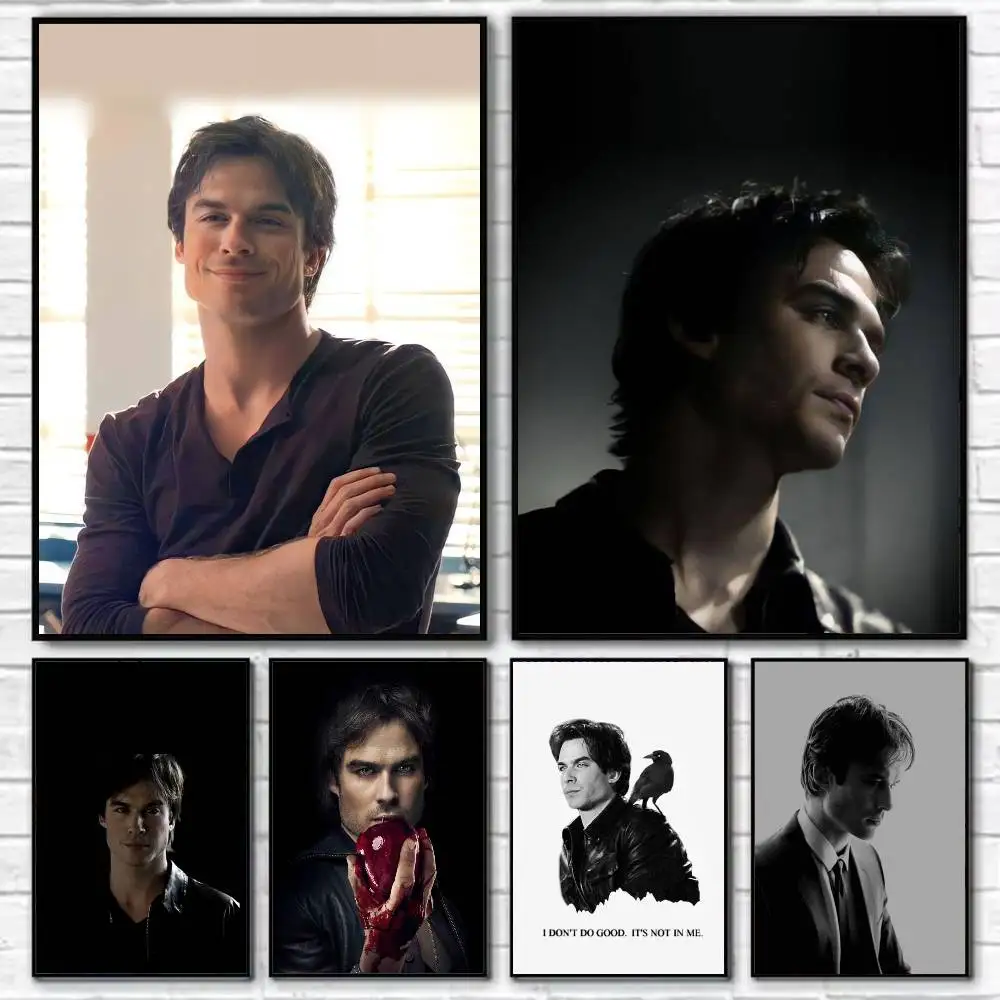 Damon Salvatore Poster Self-adhesive Art Waterproof Paper Sticker Coffee House Bar Room Wall Decor