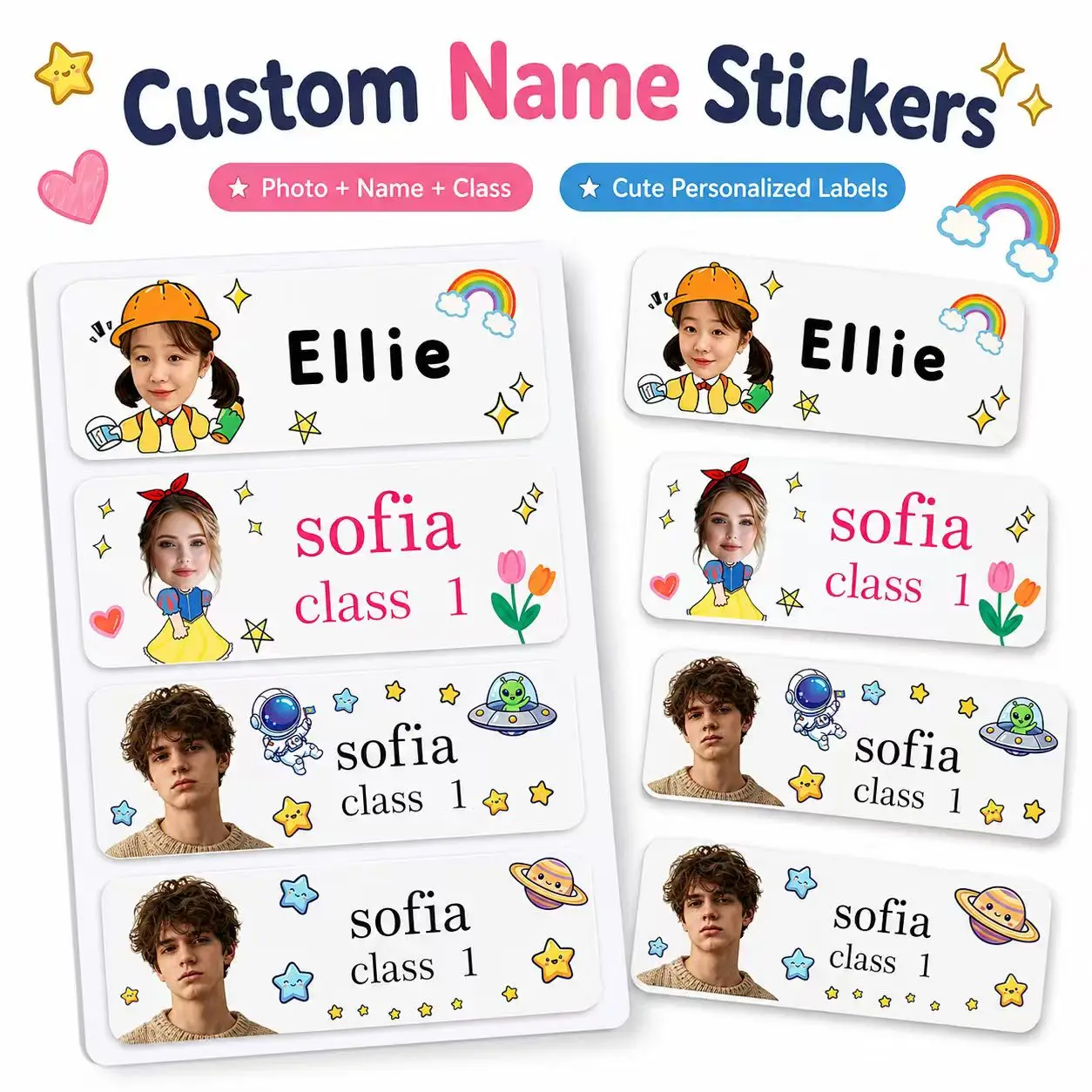 

Customized Name Stickers for the Start of School Season, Waterproof and Tear-Resistant, Stationery Labels for Kindergarten Students, Name Stickers for Cups, Lunch Boxes, and Books