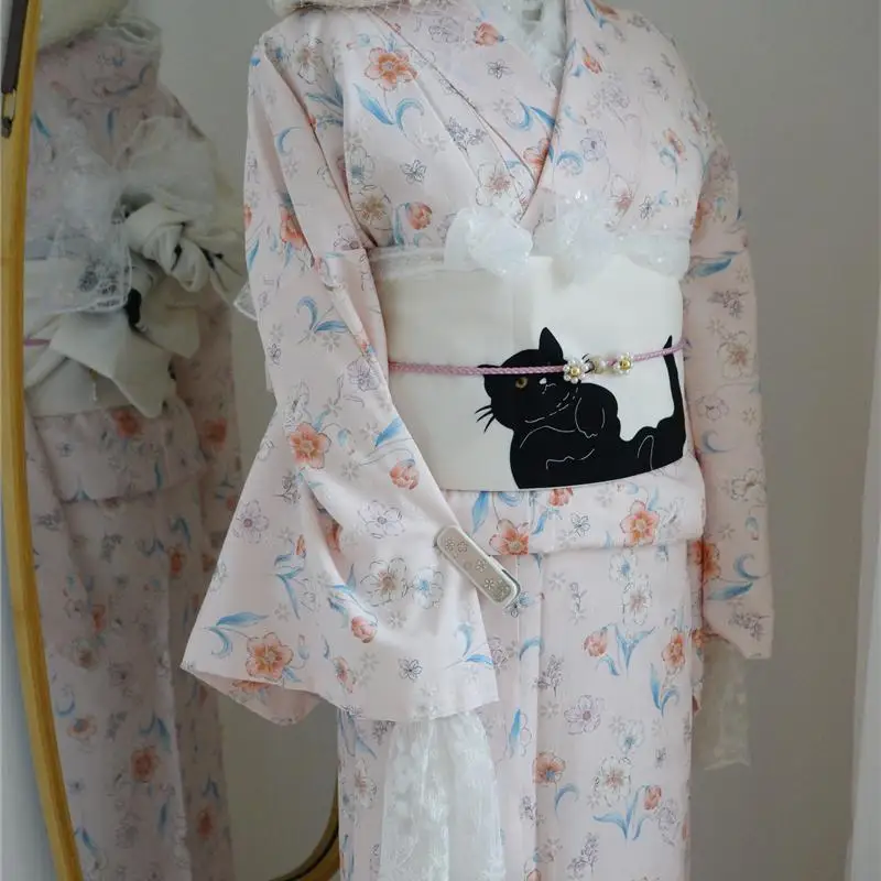 Women's Japanese Dress Small Pattern Jacquard Kimono Fresh Elegant Lace Composite Fabric Traditional Design