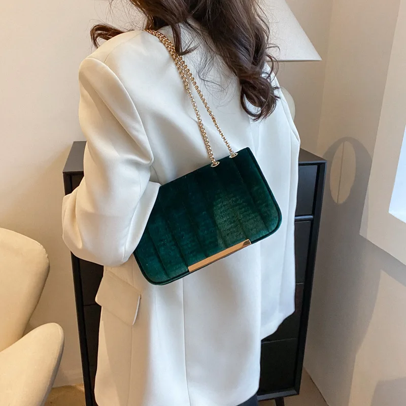 Velvet Bags Small Square Crossbody Bags Women's Handbags Chain Shoulder Messenger Bags 2023 Spring Fashion