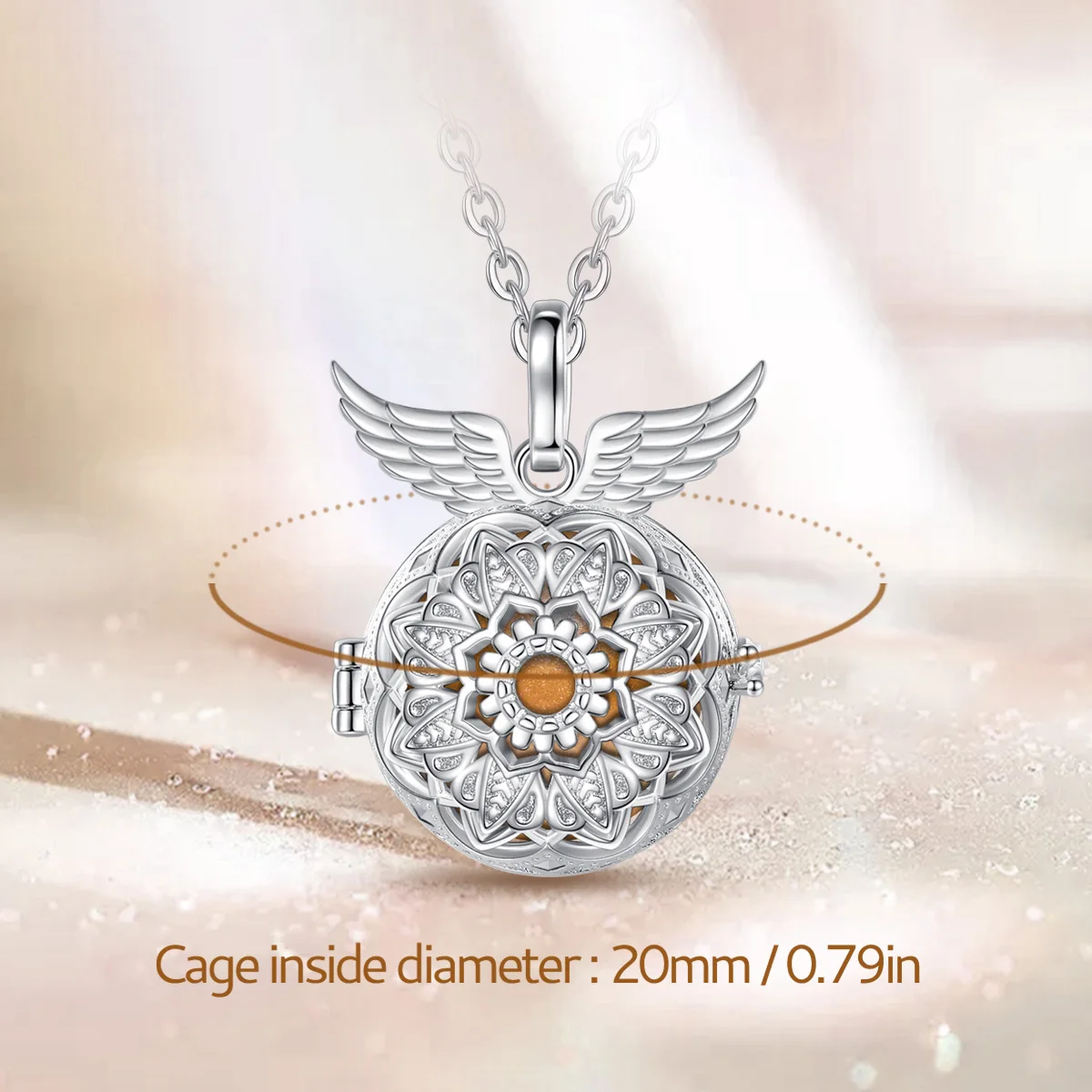 Eudora 20MM Harmony Ball Flower Wing Cage Pendant Pregnancy Bola Angel Caller Baby Chime Ball Necklace Fine Maternity Jewelry