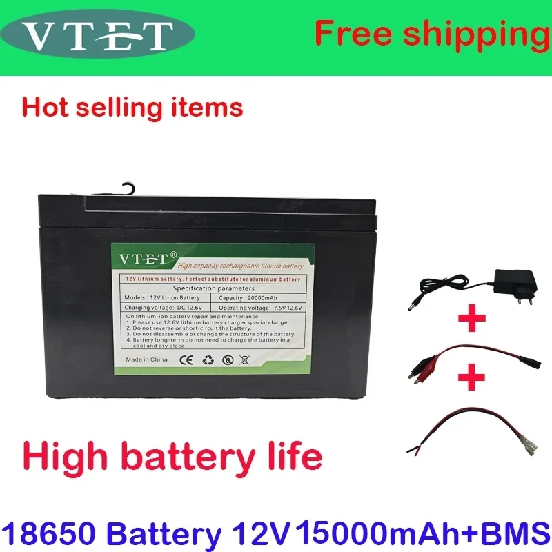 New 12V 10000mAh 3S7P 18650 Lithium Battery Contains 20Ah Current BMS Suitable for Standard 12V Voltage Equipment+12V3Acharger