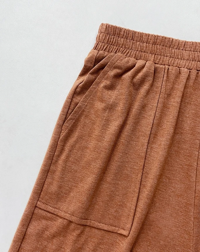 Two Piece Set Women Outfit 2025 Spring New Round Neck Shirred Top & Stretchy Waist Straight Leg Pants Lounge Sets Tracksuit