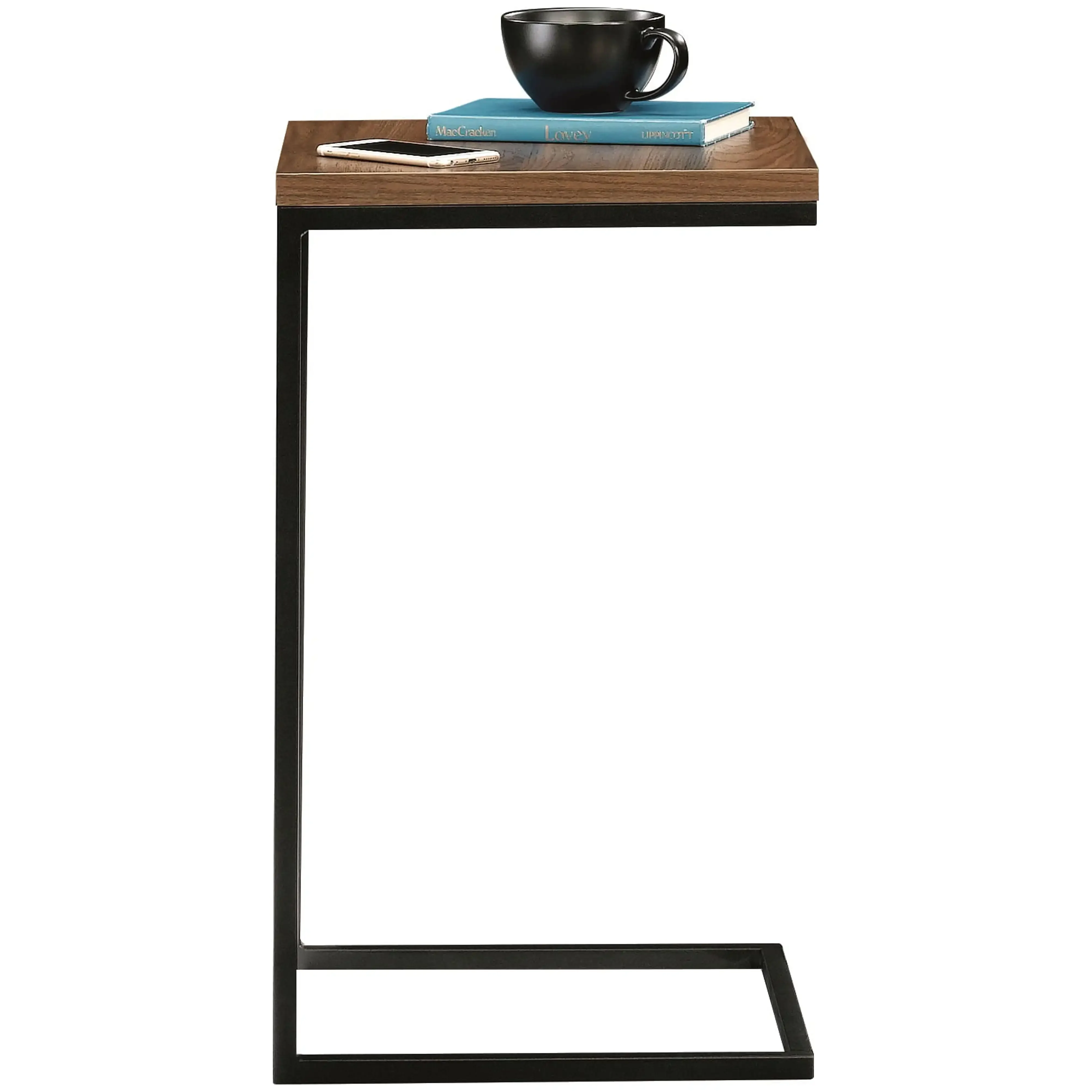 Metalowy stolik w kształcie litery C, wykończenie Canyon Walnut, nowoczesny stolik boczny do salonu, sypialni, solidna rama z eleganckim designem