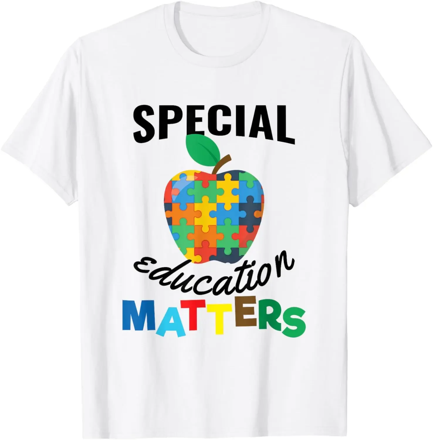 

Special Education Matters Autism Puzzle Apple Graphic Tee Soft Cotton Crewneck Casual T-Shirt