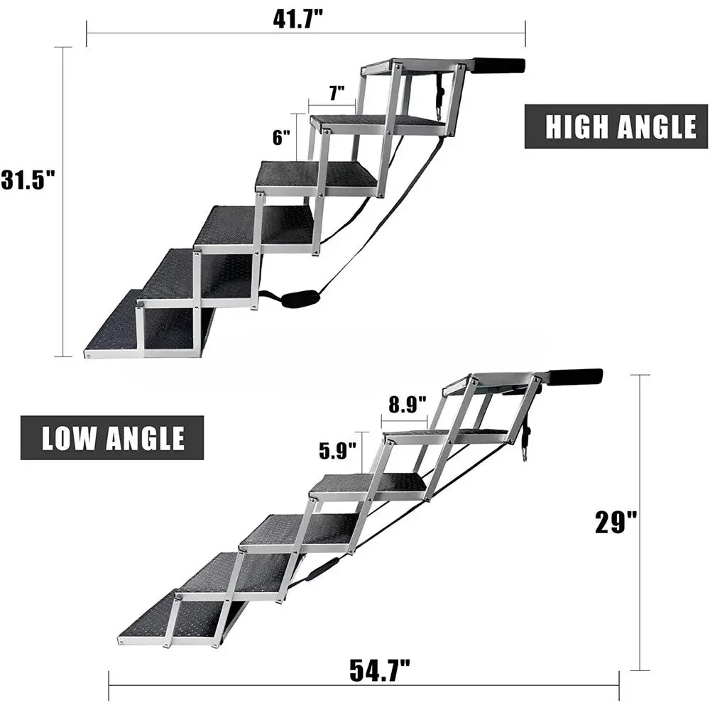 5/6 Steps Dog Ramp Pet Step Stairs with Nonslip Surface Aluminum Fram Cat Dog Ladder for Beds Trucks Cars SUV Support 200 Lbs