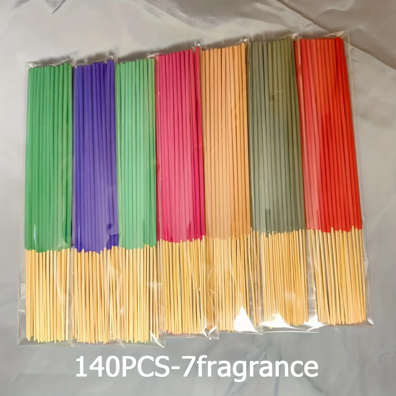 7 Sets mit je 140 Räucherstäbchen, Erhältlich in vier Saison-Sets: Rose, Lavendel, Sandelholz, Jasmin, Minze, Kirschblüten, Kräuter und Drachenblut-Holz, mit je 20 Stäbchen pro Packung, Geeignet für